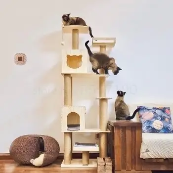 

Cat frame cat climbing frame solid wood large cat frame cat nest one villa cat tree house cat tower grab post