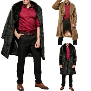 

Men Luxury Winter Long Faux Fur Coat Male Warm Thick Fox-Fur Jacket Fur Outerwear Casual Lapel Parka Coat Leather Jacket