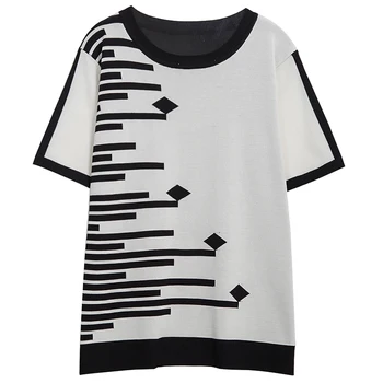 

2020 Women Loose Pullover Stripe Sweater Large Plus Size Size 4XL Female Summer Thin Kint Sweater Loose Oversize Big top cloth