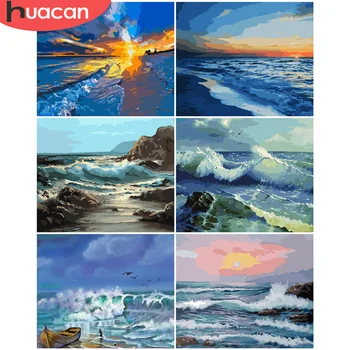 

HUACAN Paint By Number Sea Drawing On Canvas Hand Painted Painting Art Gift DIY Pictures By Numbers Seascape Kits Home Decor