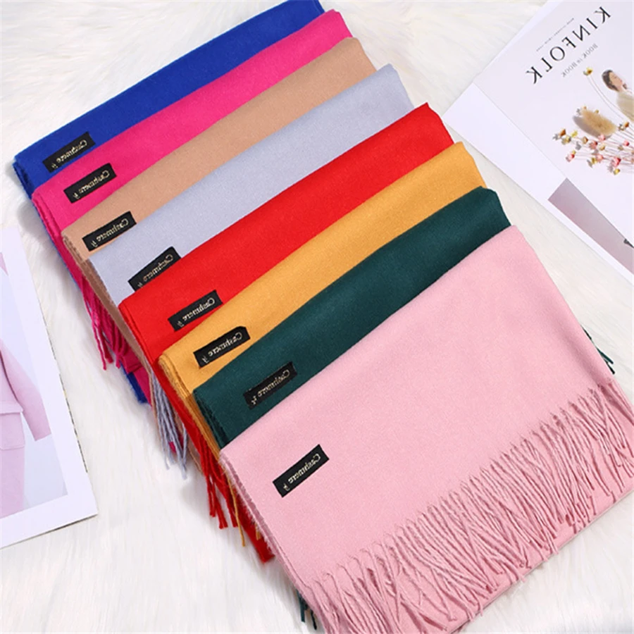 Girita Women's Scarves Autumn Winter Soft Cashmere New Solid Color Wraps Thin Long Scarf with Tassel Casual Lady Female Shawl