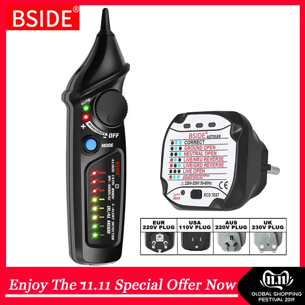 

Home Safety Checkup Kit BSIDE AVD06 Voltage Detector And AST01 Socket Tester Outlet GFCI Test NCV Continuity Alarm