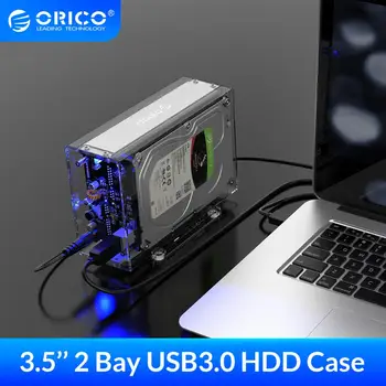 

ORICO 3.5 inch 2 Bay HDD Case Transparent External Drive Enclosure SATA to USB3.0 Type-B HDD Box Case with 12V3A Power Adapter