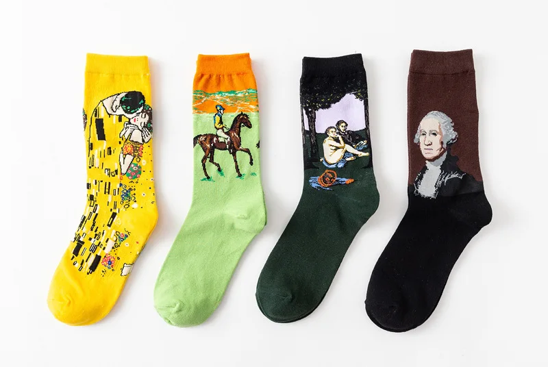 3d viscose funny socks meia sokken calcetines mujer skarpetki harajuku sheer vangogh algodon printed skarpety streetwear art