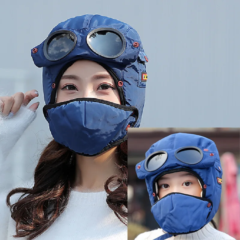 Зимняя велосипедная теплая Балаклава полная маска для лица с Goggle съемный Лыжный спорт защитная крышка для взрослых Детский капюшон - Цвет: Blue adult