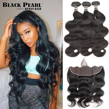 Aliexpress - Black Pearl Body Wave Bundles With Frontal Closure Brazilian Hair Human Hair Bundles With Frontal Non Remy 13X4 Lace Frontal