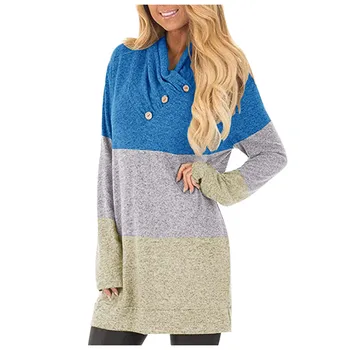 

Casual Tunic Tops Long Sleeve Pullover Sweatshirt sudadera mujer Fashion Women's Button Cowl Neck sudaderas para mujer 10.22