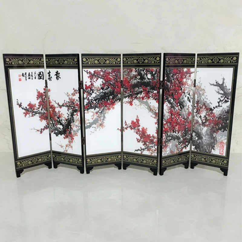 

6 Panel Mini Folding Screen Tabletop Wooden Chinese Art Screens Home Decor Sale