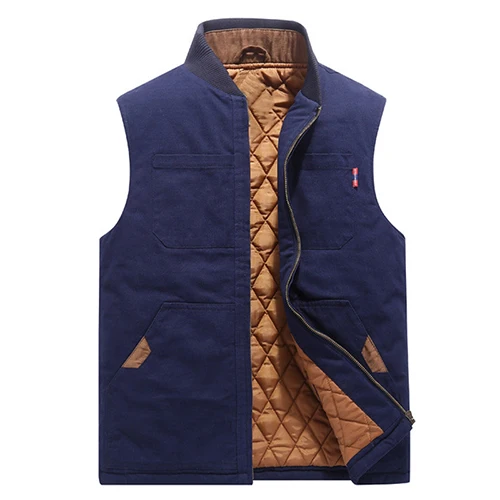 Cotton Navy TACVASEN, зимний жилет, пальто для мужчин, хлопок, флис, теплый, карго, жилет, военный жилет, куртка без рукавов, большой размер, повседневные, с подогревом, жилеты - Цвет: Cotton Navy