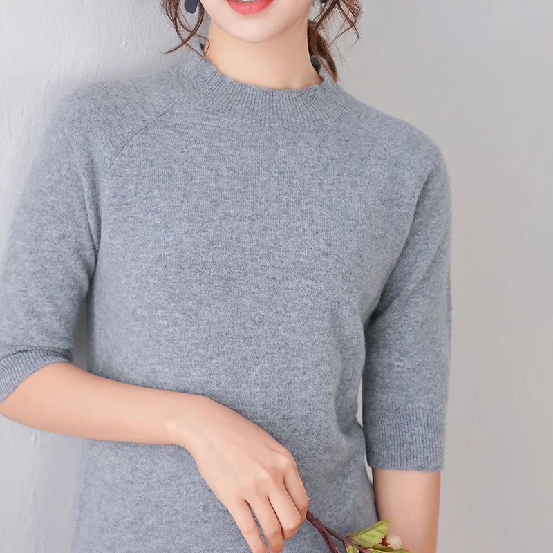 women sweater half sleeves crew neck real wool pullover warm spring outerwear casual fashion jumper basic shirt sweaters