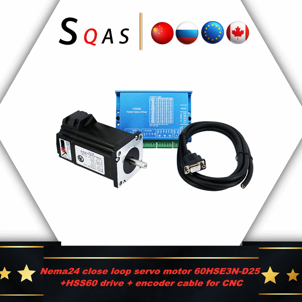 

Серводвигатель с закрытым кольцом Nema24 60HSE3N-D25 + привод HSS60 + кабель энкодера для ЧПУ со склада в ЕС