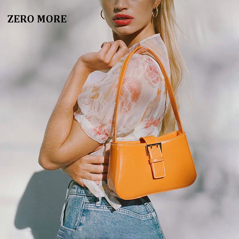 

Retro Baguette Shoulder Bag Women 2019 New Designer Simple PU Solid Button Hasp Belt Small tote Handbag Female Simple Casual