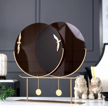 

Chinese Creative Home Decor Accessories Fly Wild Goose Ornaments Round Acrylic Villa Model Living Room Entrance Gold Figurines