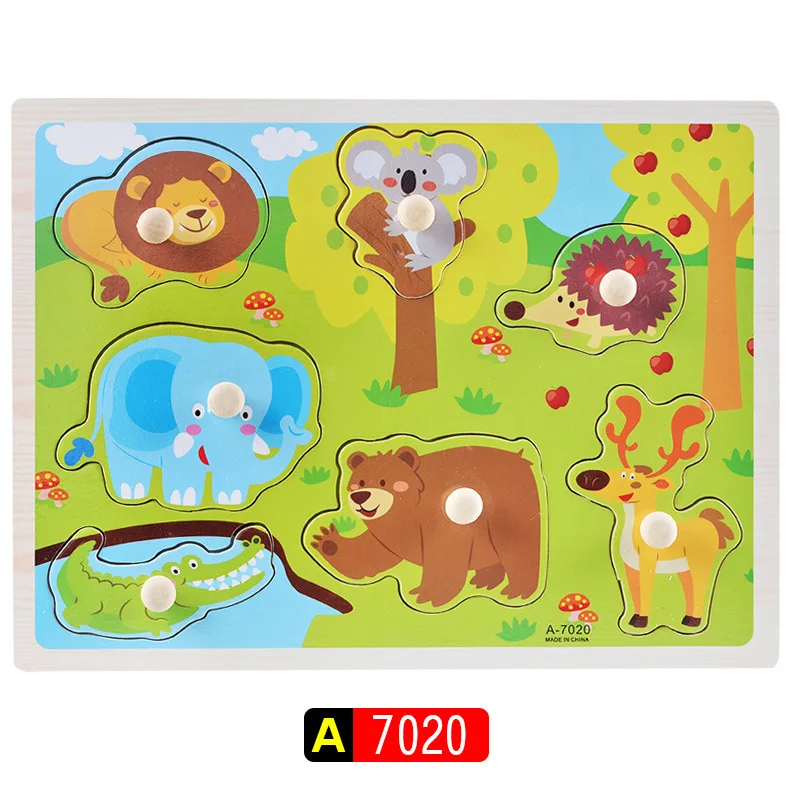 A-7020 Logwood детская игрушка Монтессори деревянная головоломка/ручной захват доска обучающая деревянная игрушка мультяшный автомобиль/Морские животные головоломка для детей - Цвет: A-7020