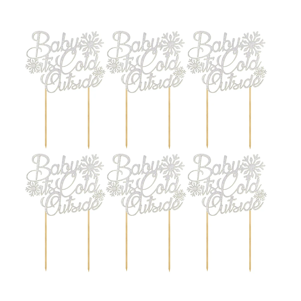 

6pcs Baby It Is Cold Outside Letter Cake Toppers Paper Funny Cake Picks Cupcake Toppers For Chrtistmas Party Supplies