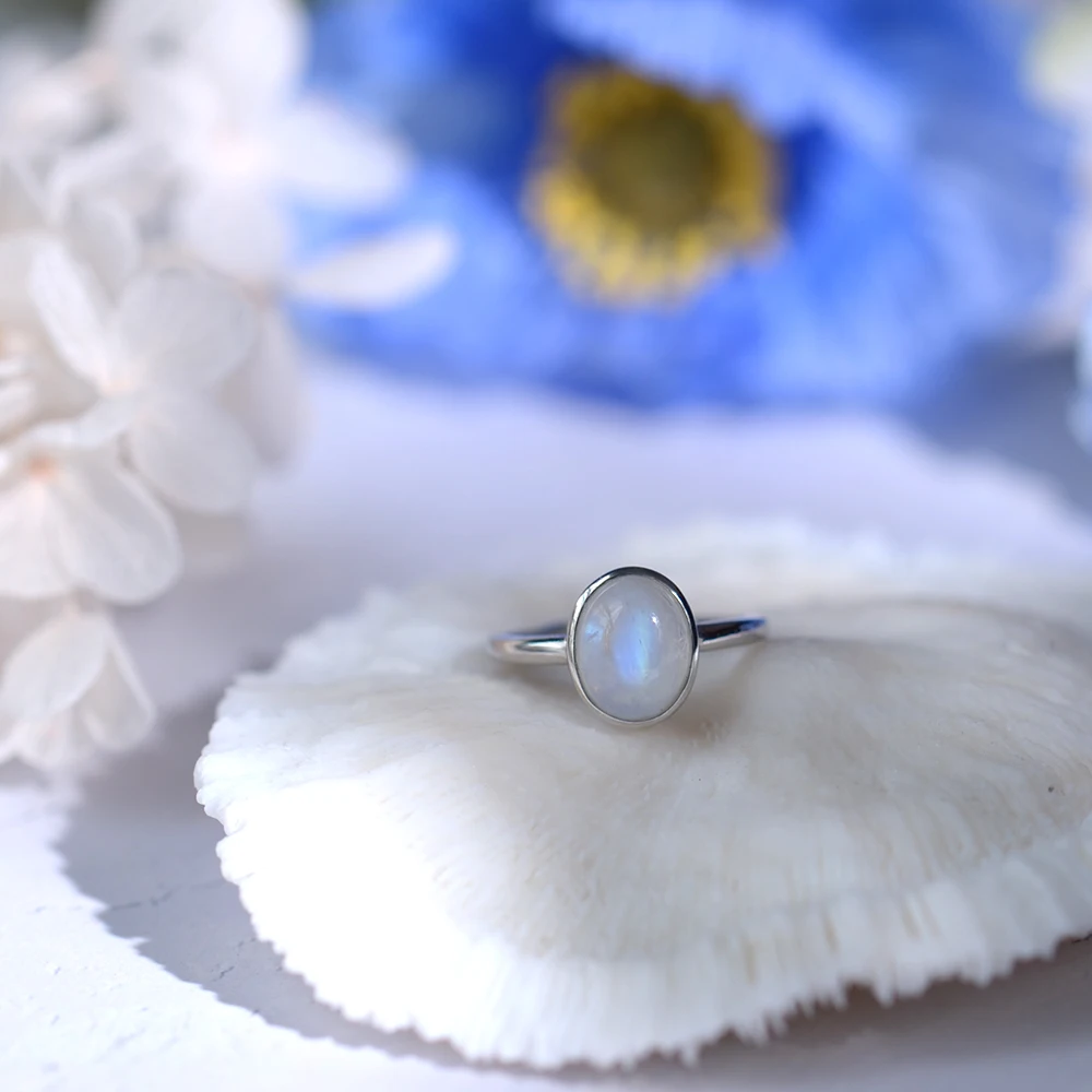 Full Blue Moon Light Moonstone Silver Rings Classic Charming Luxury Jewelry for Women Christmas Gift Female Bands silver rings silver ring