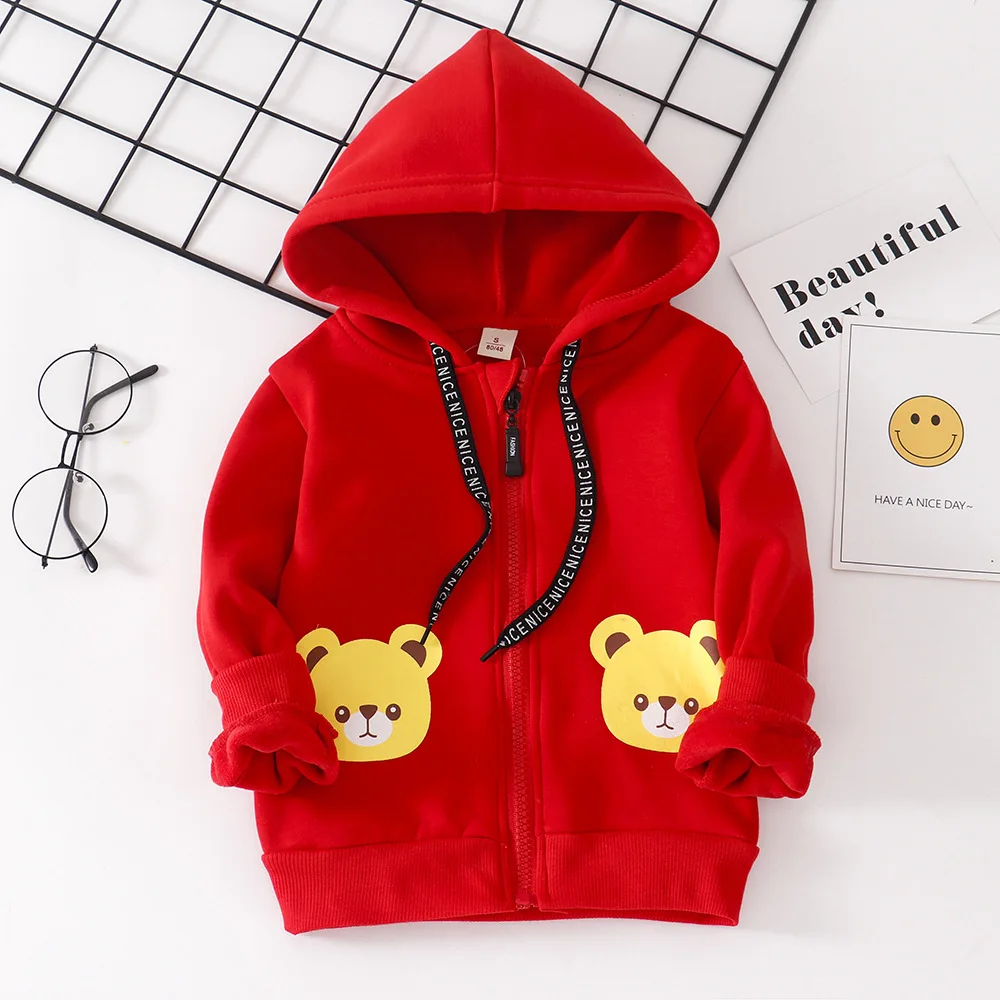 Bear-Red Новинка года; Детский свитер; свитер с капюшоном для маленьких детей; детская толстовка с капюшоном для малышей; сезон осень-зима - Цвет: Bear-Red