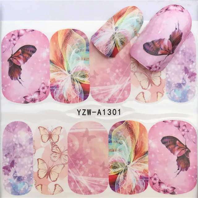 Nails Stickers Maple Leaf Seahorse Nail Sticker Pattern Transfer Nails Series Watermark Nail Decals Flowers Butterflies Color A1301
