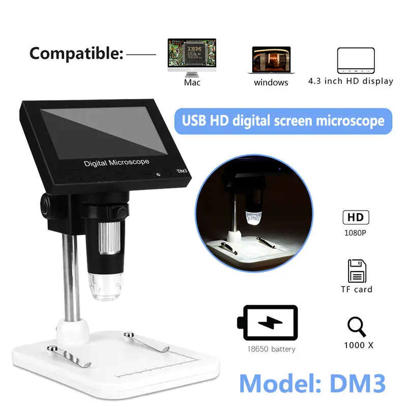

Screen Microscope Digital Microscope 4.3 Inch Display 8LED Monitoring Computers Mobile Phones Ear Cleaning Tool Photos
