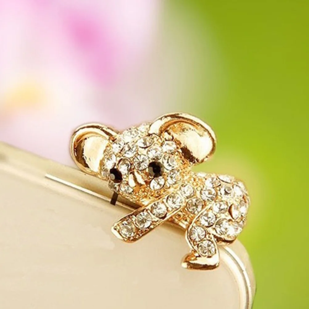 

3.5mm Cute Golden Koala Rhinestone Headset Earphone Dustproof Plug for iphone Smart Phones