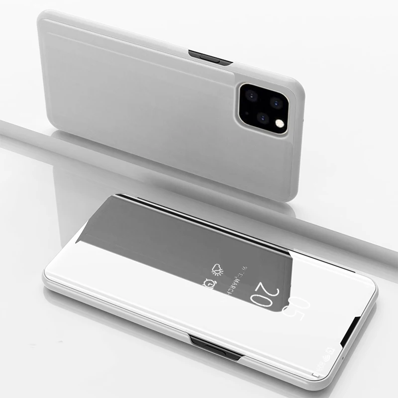 Для iPhone 11 чехол Роскошный флип чехол s для Pro Max умный зеркальный Чехол кожаный держатель оболочка - Цвет: Серебристый