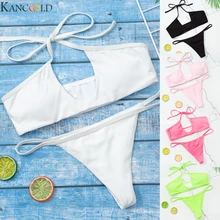 Одноцветные бикини на шнуровке, сексуальные стринги, Бразильское бикини с вышитыми цветами, купальный костюм, пуш-ап купальник, женский купальник, женский купальник