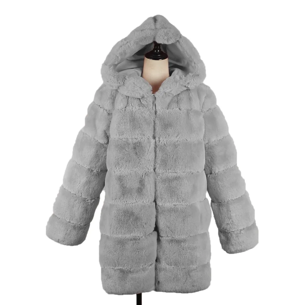 CHAMSGEND, Женское пальто из искусственного меха, с капюшоном, с воротником, с длинным рукавом, осень, зима, теплая куртка, верхняя одежда для женщин, мохнатое пальто, верхняя одежда