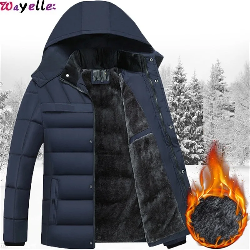 

Wayelle Men's Jackets Winter Old Men Jacket Father Middle aged Men's Plus Velvet Thick Down Cotton Clothes Warm Coat