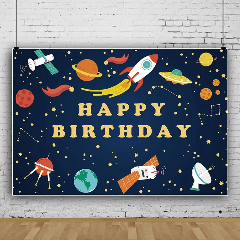 Виниловый фон для детской фотосъемки с изображением мультяшной планеты