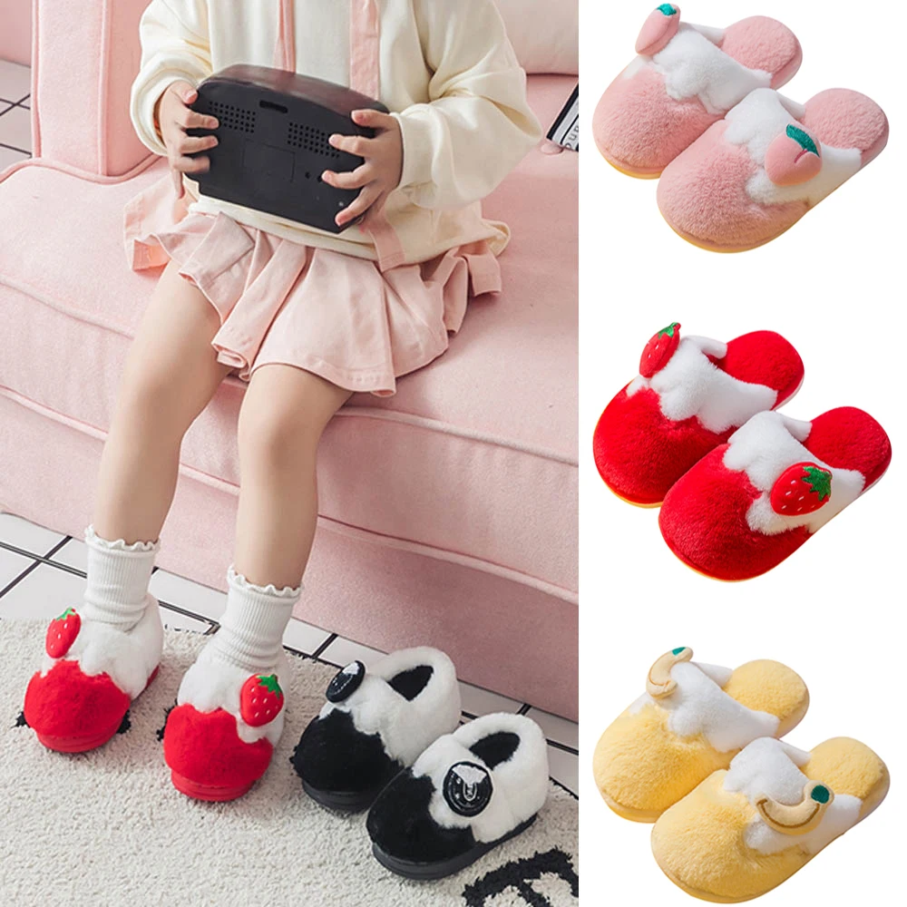 

Children Cotton Shoes Kids Home Slippers Boys And Girls Baby Cute Rabbit Strawberry Plush Warm Indoor Shoes chausson enfant D30