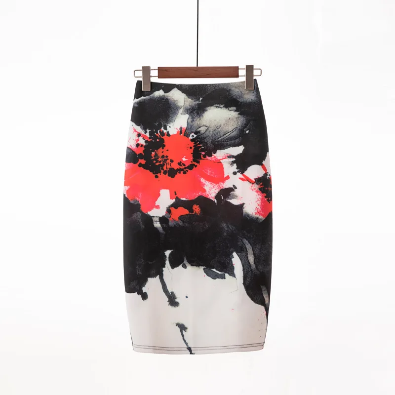 

Fashion Women Floral Print Spring Summer Pencil Skirt Faldas Mujer XXL XL L High Waist Split Midi Calf Skirts Ladies Slim Skirt