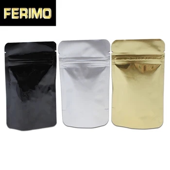 

8*13cm 100Pcs Clear Front Pure Aluminum Foil Stand Up Zip Lock Package Bag Plastic Mylar Food Snack Storage Doypack Zipper Bag