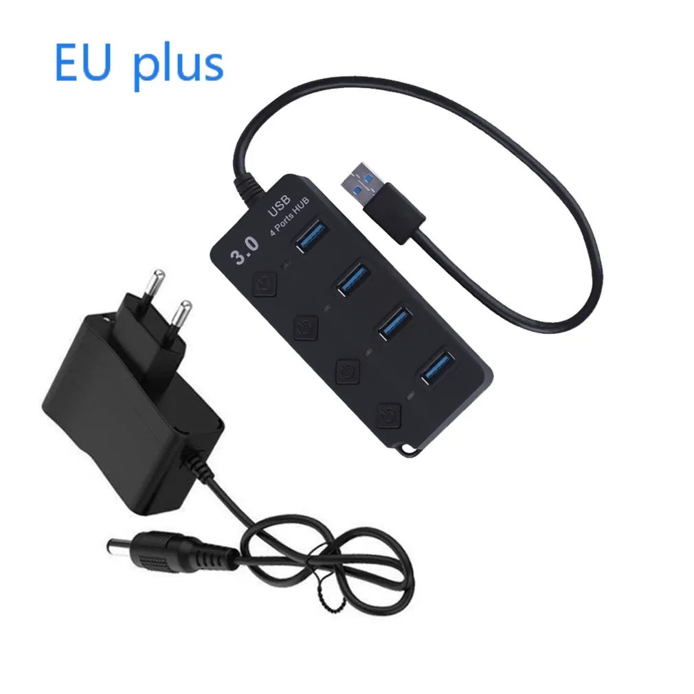 7 портов usb-хаб USB3.0 концентратор разветвитель вкл/выкл переключатель светодиодный индикатор с ЕС/США адаптер питания для ноутбука MacBook - Color: 4 Ports EU Plug