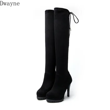 

Long Boots Thin Heels Pearl Platform Lace-up Sexy Stovepipe Boots Plus Velvet Over-the-Knee High Boots Women's Boots High Heels