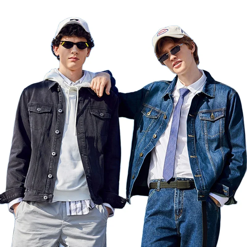 

Jacket Men Coat Dark Blue Casual Denim Jacket Cotton Turn-down Collar Long Sleeve Denim Bomber Jackets for Man