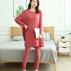 Autumn New Style Large Size Pajamas Dress Plus-sized Womenswear Size Long Sleeve Nightgown Loose-Fit Slimming Contrast Colo
