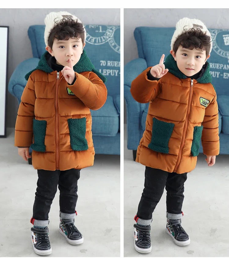Children's Wear Winter Boys Thickened Mid-long Cotton Jacket kids clothes Outerwears Parkas Long Down Snow coat 308