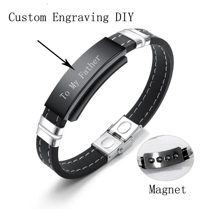 DIY пользовательский браслет с гравировкой силиконовый Magent Камень Здоровья Браслеты для мужчин персонализированные браслеты ювелирные изделия