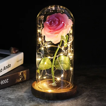 

Beauty And The Beast Red Rose In A Glass Dome On A Wooden Base For LED Rose Lamps Christmas mother's Day Valentine's Day gift