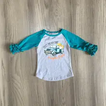 Эксклюзивные футболки для маленьких девочек, одежда, хлопковый топ с рукавами в виде тыквы, с нашивками, с рукавами-глазурью, для детей, raglans, Нефритовый, серый, с оборками