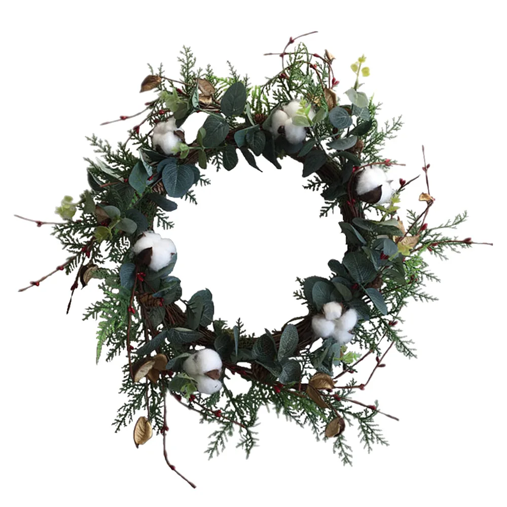 Cotton Wreath Floral Round Wreath Artificial Leaves for Outdoor Indoor Wedding Decor Plastic 50cm Decoration Dropshpping S27