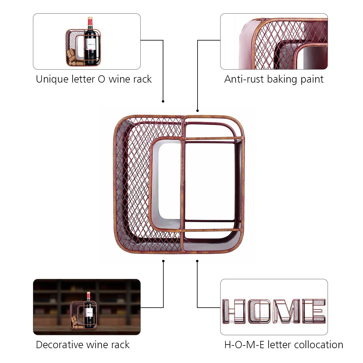 Letter H O M E Wine Bottle & Cork Holder Stand Rack