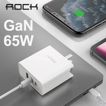 

ROCK GaN 65W USB Phone Charger QC 4.0 3.0 PD TypeC Fast Charging 3 Port Portable Adapter with USB-C 3A Cable Charging For Xiaomi