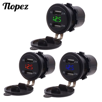 

4.2A Dual USB Charger Socket Power Outlet Adapter 12V - 24V LED Voltmeter for Car Boat Marine Motorcycle Mobile Phone Charger D5