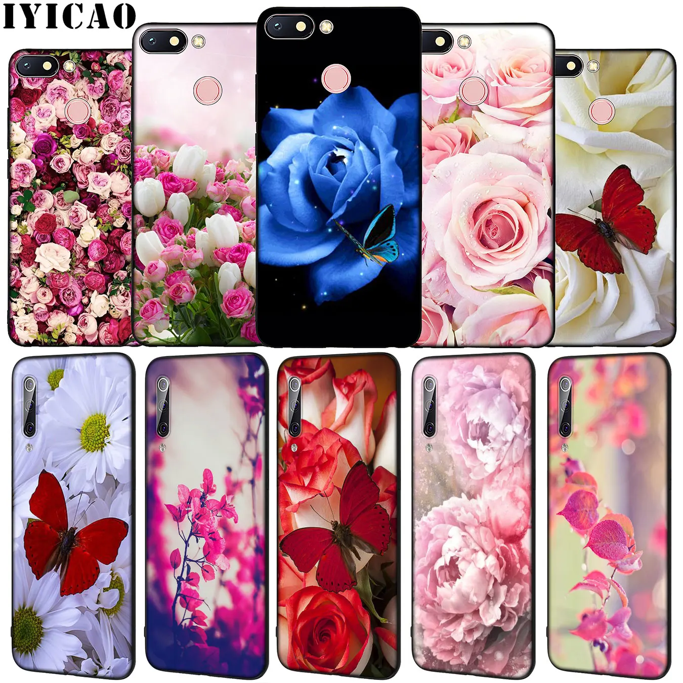 Red butterfly on roses flower Soft Silicone Phone Case for Xiaomi Redmi Note 8 8T 8A 7 7A 6 6A 5 5A GO S2 K30 K20 Pro Cover | Мобильные