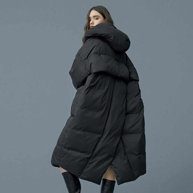 

Winter 2019 new arrival hooded oversize long white duck down jacket women