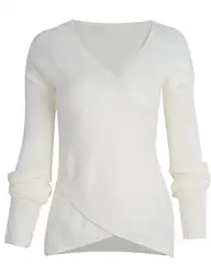 Осень Белый с длинным рукавом для девочек для женщин свитеры для и пуловеры продвижение выдалбливают V образным вырезо