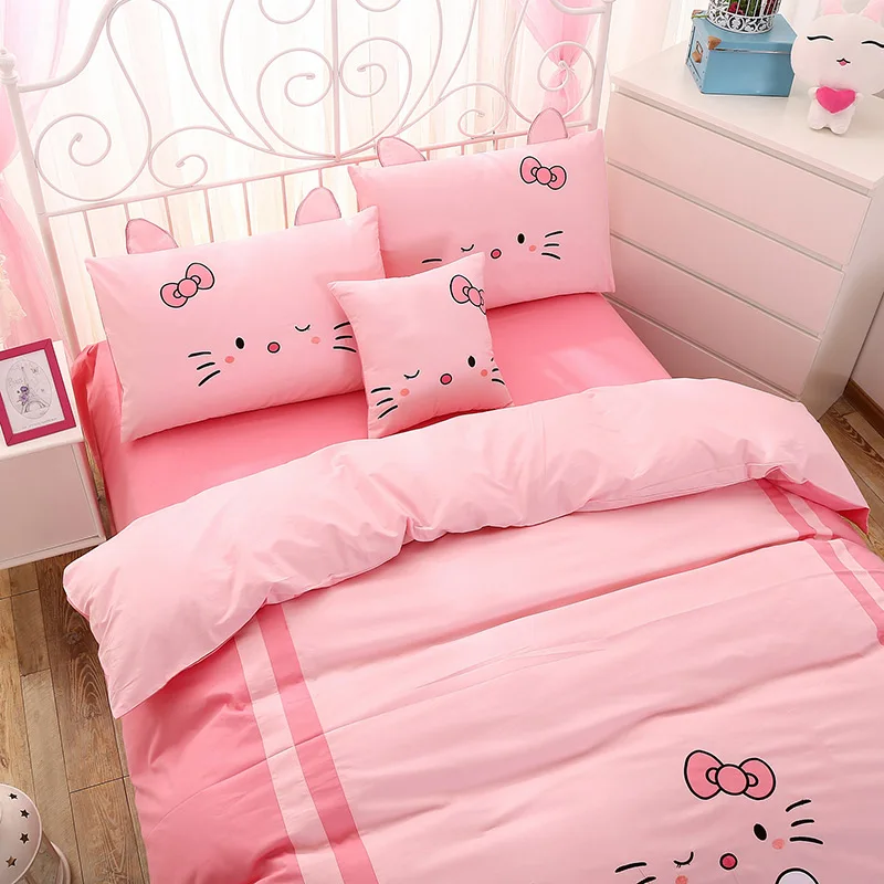 

Cotton Bedding Cartoon Pattern Embroidery Four Seasons Sheets Quilt Cover Comfortable and Breathable Girl Bedding Princess Style