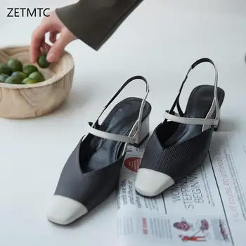 

Chunky heels women sandals summer 2020 spring new fashion Office Career shoes Genuine Leather luxury shoes women designers 5cm