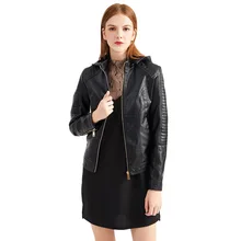 Jaqueta de couro do plutônio do velo do zíper fino do ajuste quente grosso feminino curto com capuz casaco outono e inverno motociclista parka outerwear topos